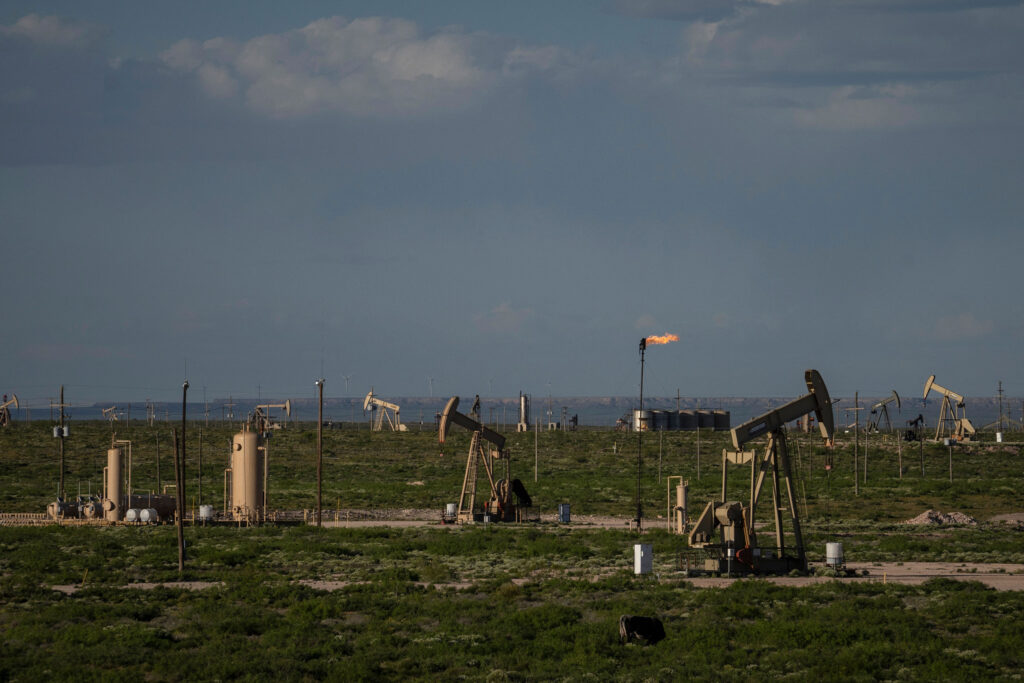 Pump jacks operate in a Permian Basin oilfield near Eddy County, New Mexico. Credit: Paul Ratje/AFP via Getty Images