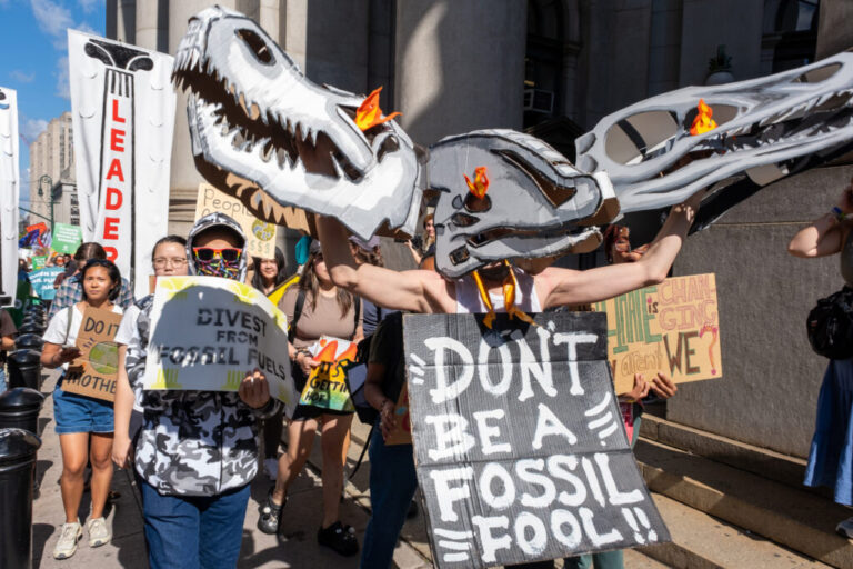 Strikers with Fridays for Future marched from Foley Square in Manhattan to Borough Hall in Brooklyn, New York City. Credit: Keerti Gopal/Inside Climate News