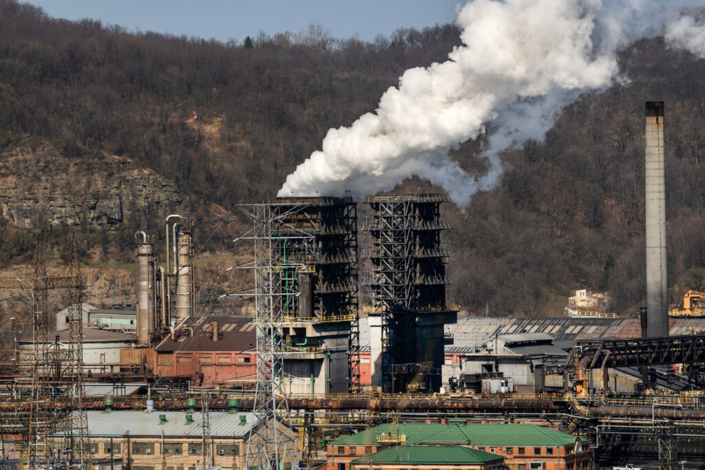 Steam rises from a cooling tower at Clairton Coke Works, one of the world’s largest producers coke, in Pennsylvania. Credit: Scott Goldsmith/Inside Climate News