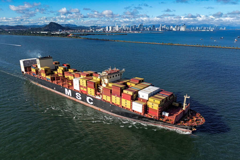 A cargo ship leaves the Panama Canal in Panama City on Oct. 2. Credit: Martin Bernetti/AFP via Getty Images