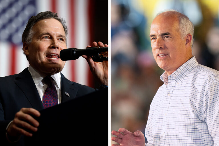 The first debate between Sen. Bob Casey (D-Pa.) and Republican challenger Dave McCormick will take place on Thursday. Credit: Chip Somodevilla/Getty Images and Lev Radin/Pacific Press/LightRocket