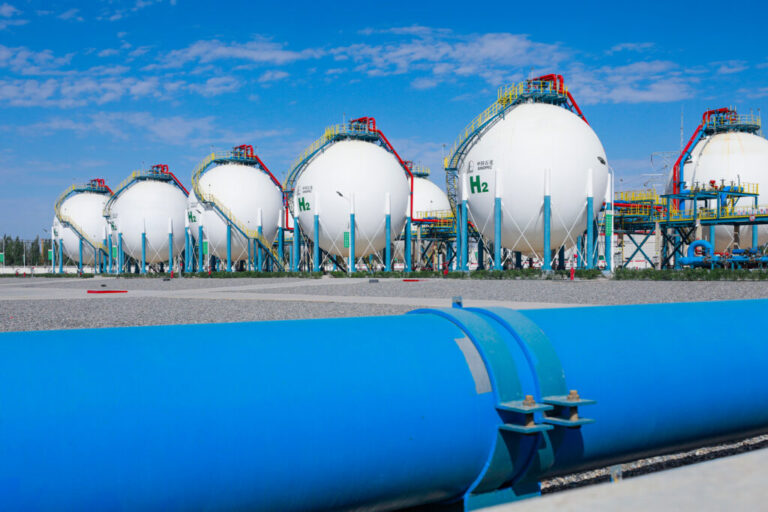 A view of hydrogen storage tanks at a hydrogen plant in Xinjiang, China. Credit: VCG/VCG via Getty Images