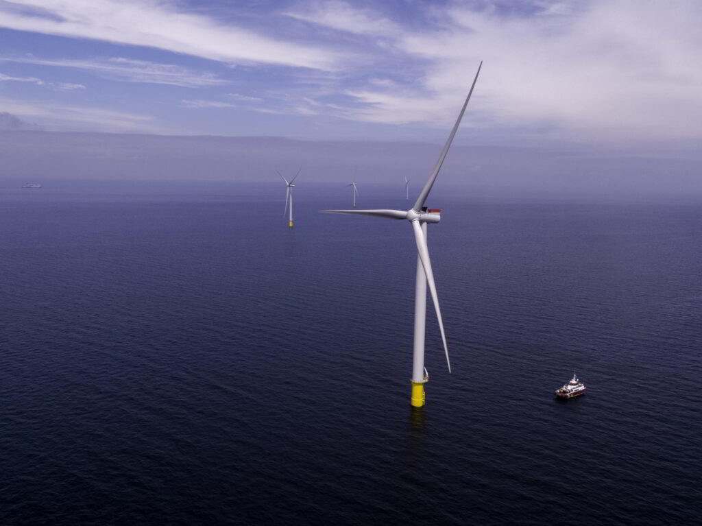 An aerial photo of the Kriegers Flak offshore wind farm