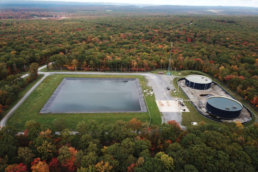 An aerial view of a fracking pond in Clearfield County, Pa. Credit: Ted Auch/FracTracker Alliance