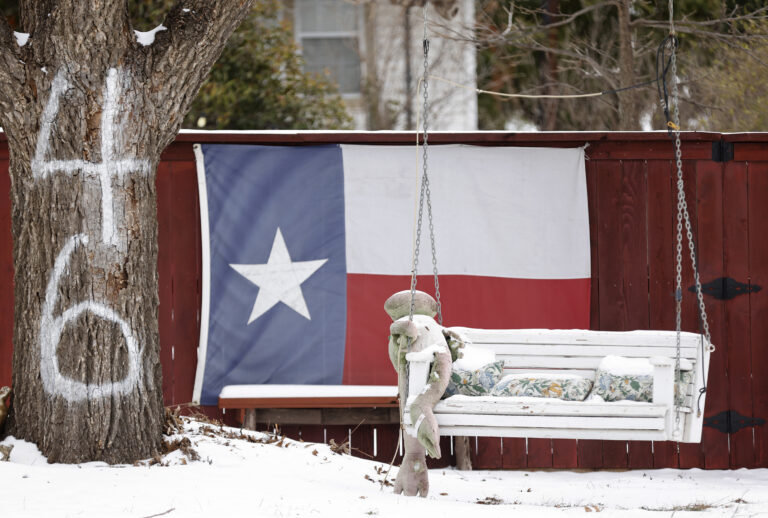 In Fort Worth, Texas, a swinging bench hangs from a tree after a snow storm during Winter Storm Uri in February 2021, when residents went days without electricity and fresh water after a catastrophic failure of the power grid in the state.Credit: Ron Jenkins/Getty Images.