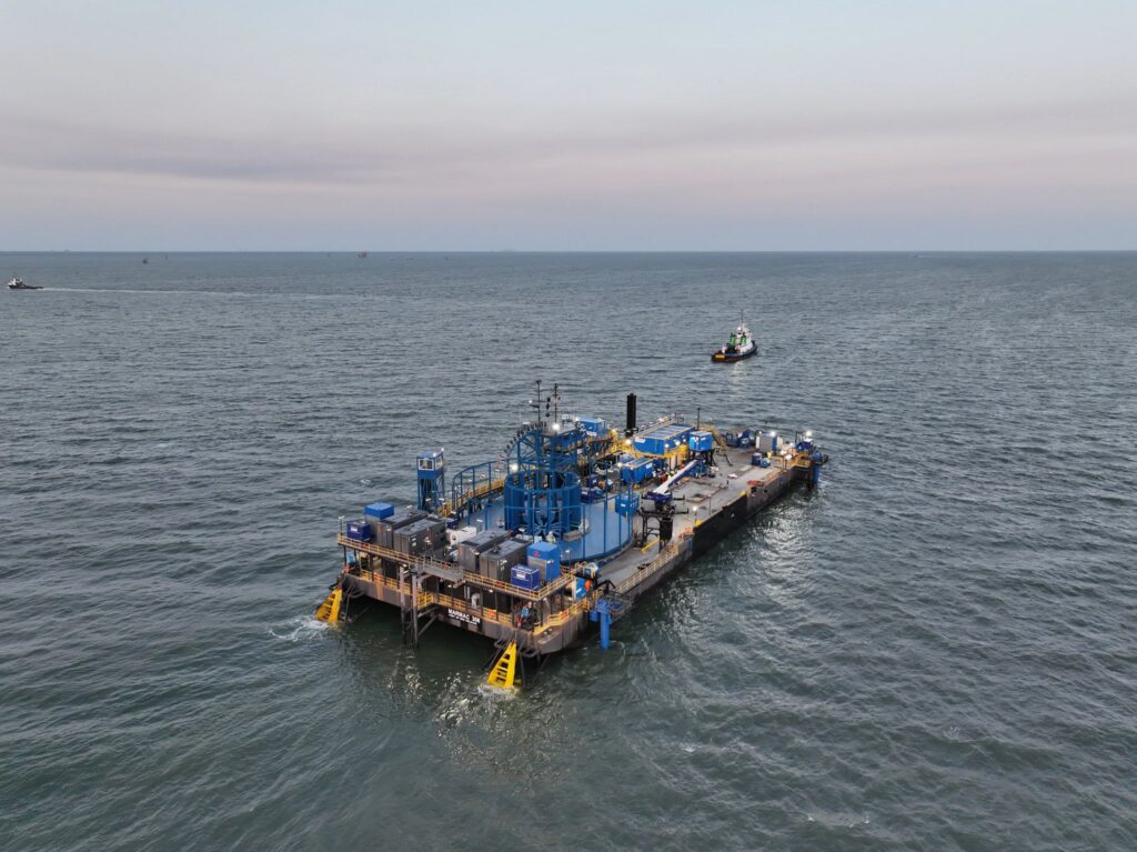 The U.S.-flagged barge will be crewed by American mariners under Crowley’s operation. Photo provided by American Maritime Officers (AMO).