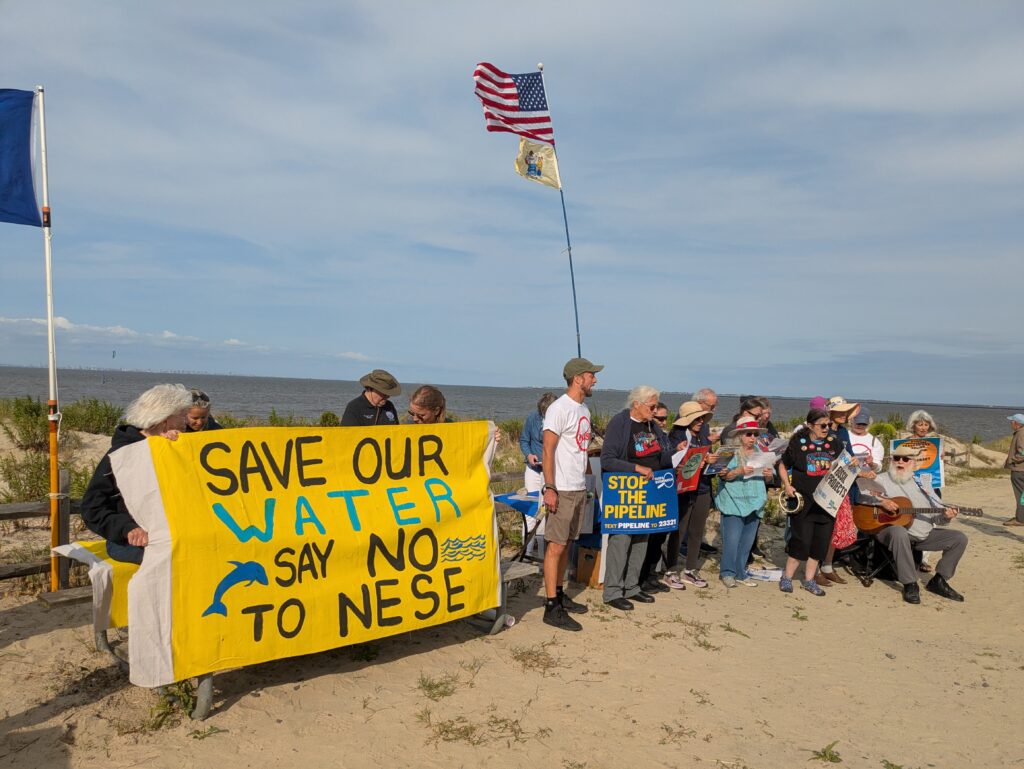 Environmental activists at a Sept. 9 demonstration against the Northeast Enhancement Supply pipeline on the Raritan Bayshore in Middletown, New Jersey. Credit: Charlie Kratovil