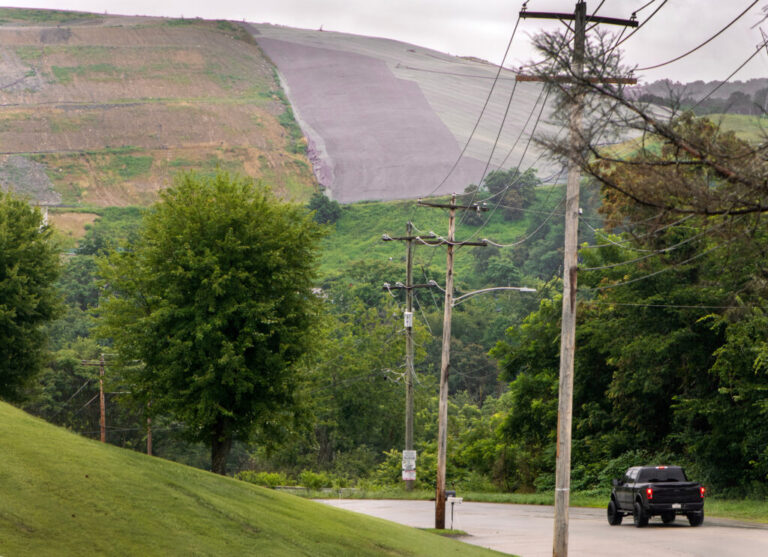The Westmoreland Sanitary Landfill dominates the horizon in Belle Vernon, Pa. Credit: Scott Goldsmith/Inside Climate News