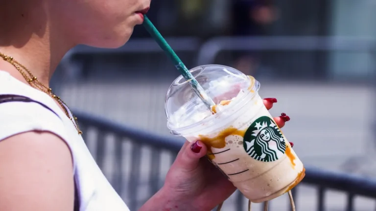 A plastic Starbucks cup.