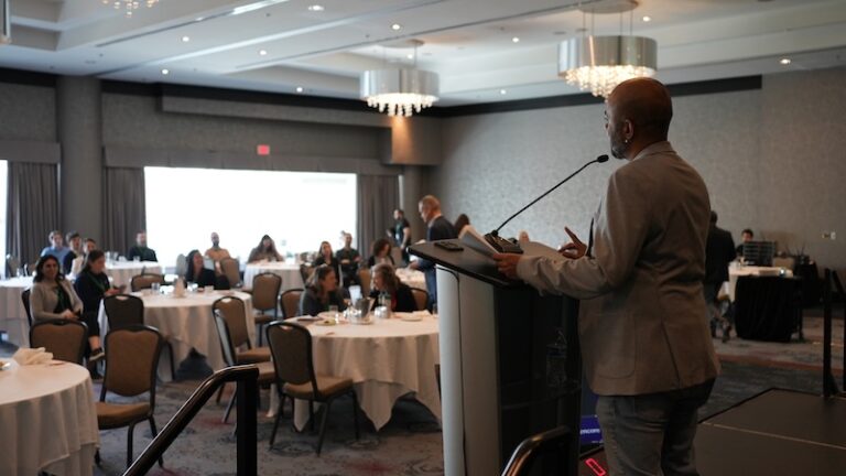 HRAI Canada Director of Government Relations Abhilash Kantamneni speaks at the 2026 Sustainable Workforce Summit in Vancouver/photo by Oliver Rondou