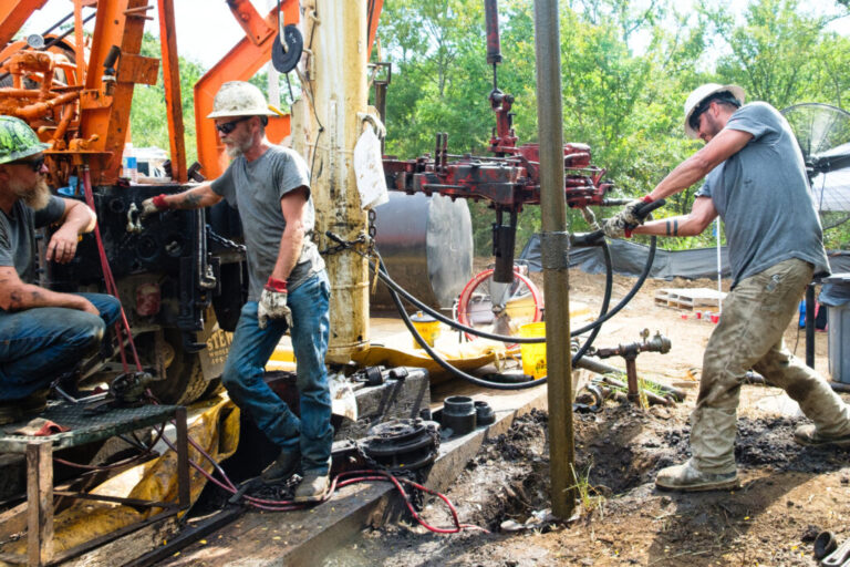 A crew works to plug an orphaned well in the Deep Fork National Wildlife Refuge of Oklahoma.