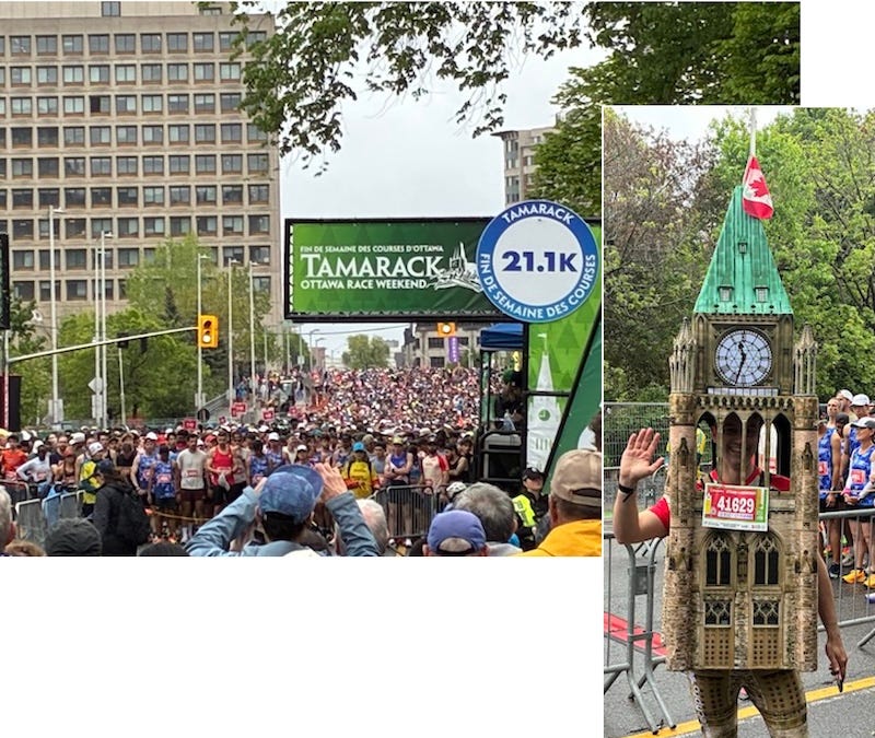 Running a Half-Marathon Dressed as the Peace Tower. The End of an Extreme Global Warming Scenario. What's the Connection?