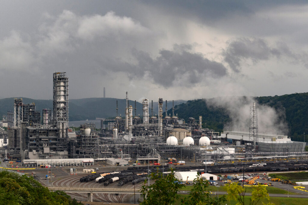 A view of Shell’s massive ethane “cracker” plant at Monaca in Beaver County, Pennsylvania, a project that opened in 2022. Credit: Jeff Swensen for The Washington Post via Getty Images