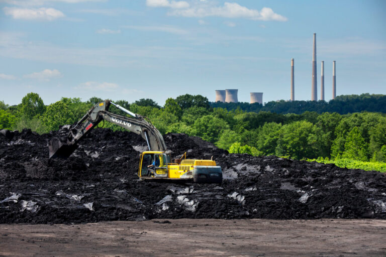 The shuttered Homer City Generating Station sits in the background of a coal cleanup site in Center Township, Pa., on June 12, 2024. Credit: Scott Lewis/The Washington Post via Getty Images
