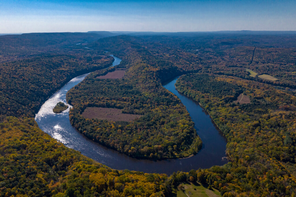 The Delaware River flows through the Delaware Water Gap National Recreation Area on the New Jersey and Pennsylvania border. Credit: Joseph Sohm/Universal Images Group via Getty Images