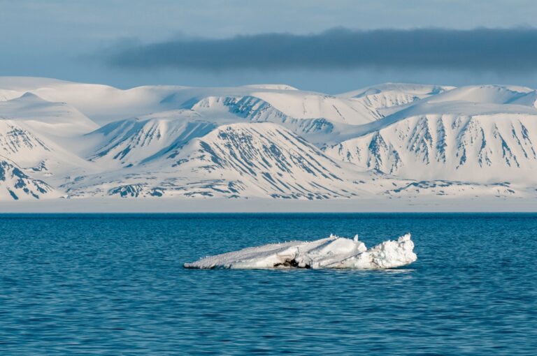 Ice-covered mountains seen across the Arctic Ocean