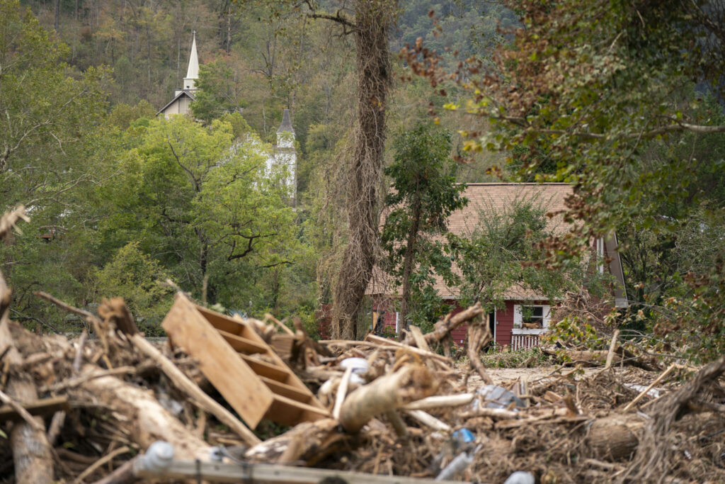 Debris piles caused by hurricane Helene