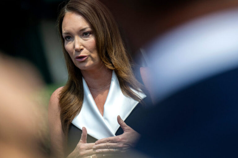 Agriculture Secretary Brooke Rollins speaks to the press outside of the White House on Aug. 25. Credit: Jim Watson/AFP via Getty Images