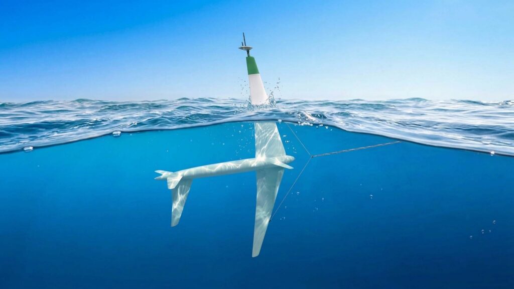 Conceptual illustration of underwater kite sailing in open ocean
