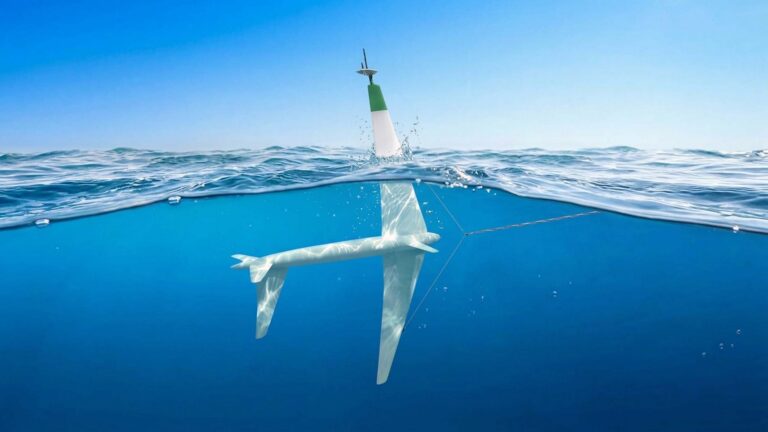 Conceptual illustration of underwater kite sailing in open ocean